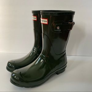 NEW Hunter Original Short Gloss Rain Boots Dark Olive